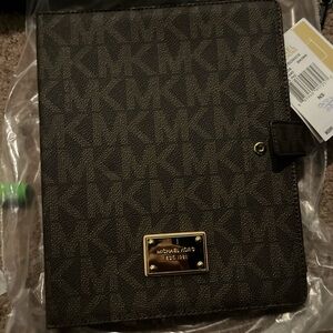 Michael Kors signature gold Logo w/ Brown embossed Tablet Folio with Gold Plate